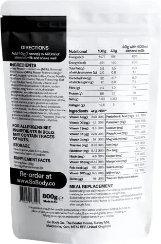 CollaSlim, Meal Replacement Shake with Added Collagen, Vitamins and Minerals, 800g, Balanced Meal Shake, Healthy Shake, Coffee Diet Shake. So Body Co Au supplements