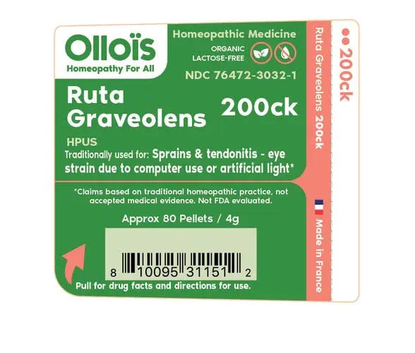 OLLOIS Ruta Graveolens 200ck Organic, Lactose-Free, Kosher Homeopathic Medicine, 80 Pellets OLLOÏS Au supplements