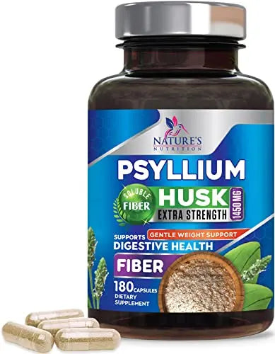 High Absorption Psyllium Husk Capsules 1450mg, Natural Soluble Fiber Supplement Non-GMO Nature's Nutrition Au supplements