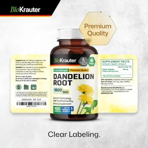 BIO KRAUTER Dandelion Root Capsules - Organic Dandelion Root Supplement - Vegan BIO KRAUTER Au supplements