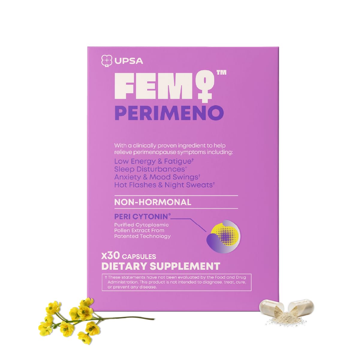 Upsa FEM Perimeno Perimenopause Supplements for Women - Non-Hormonal Pre-Menopause Support for Hot Flashes, Night Sweats, Mood, Sleep & Low Energy - 30 Capsules Upsa Au supplements