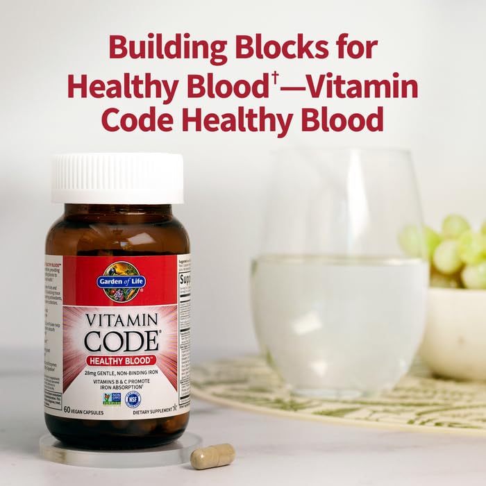 Garden of Life Vitamin Code Healthy Blood - Iron Supplement for Women, 60 Vegan Capsules, with Vitamins B, C, Trace Minerals
