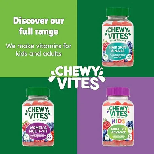 Chewy Vites Beauty Collagen 60 Gummy Vitamins |Hydrolised Collagen, CoQ10, Biotin + Vitamins | 1 Month Supply | Real Fruit Juice | Berry Flavour | 2-a-Day | CHEWY VITES Au supplements