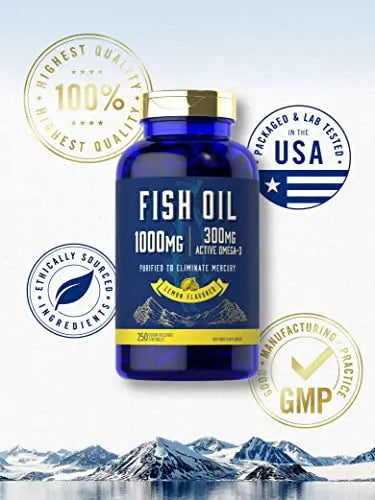 Fish Oil 1000mg | 300mg Omega 3 | 250 Count | Non-GMO and Gluten Free Supplement Carlyle Au supplements