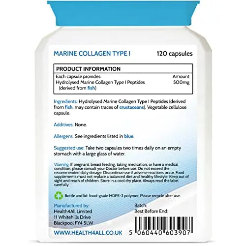 Health4All Marine Collagen Peptides Type I 120 Capsules (V) 2000mg Daily Dose Super Absorbable Health4All Au supplements