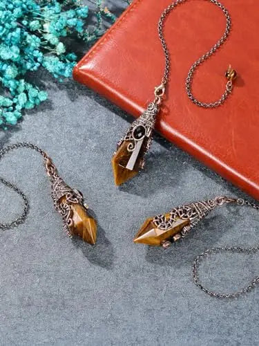 PESOENTH Crystal Pendulum Dowsing Divination Scrying Pendulum with Bronze Wrap Tiger Eye Healing PESOENTH Au supplements