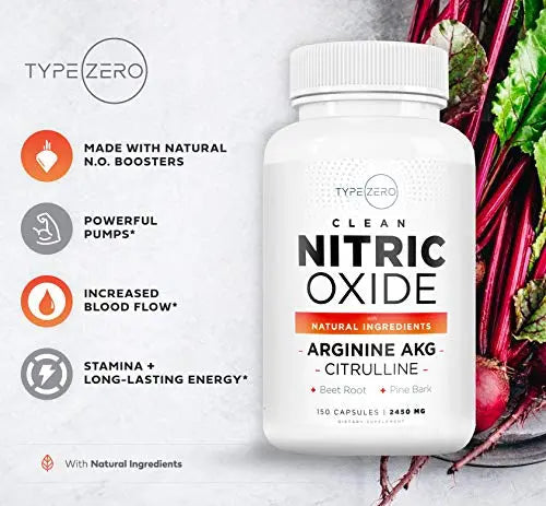 Type Zero Nitric Oxide 6X Booster, 150 Veggie Capsules - Natural Supplement - Beetroot Type Zero Au supplements