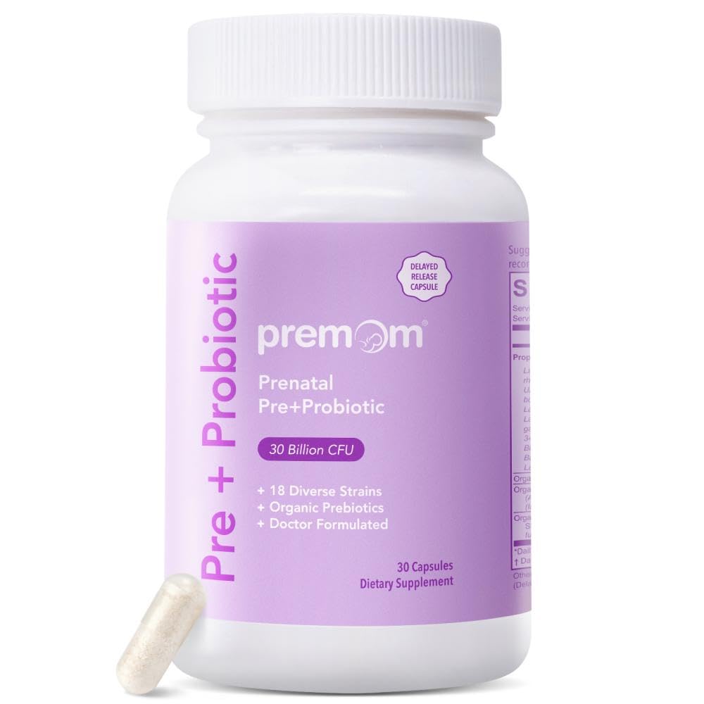Premom Prenatal Prebiotics & Probiotics for Women, 30 Billion CFU, 18 Strains, Organic Prebiotic & Womens Probiotic, Vaginal, Gut, & Digestive Health + Immune Support Supplement