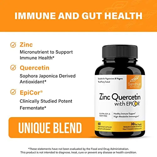 Sandhu's Zinc Quercetin with EpiCor® 60 Vegetarian Capsules - Gluten-Free Zinc Sandhu's Au supplements