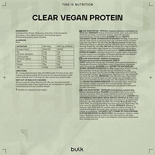 Bulk Clear Vegan Protein, Protein Powder Shake, Tropical, 300 g Bulk Au supplements