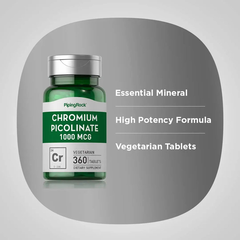 Chromium Picolinate 1000 mcg | 360 Tablets | Chromium Supplement | Vegetarian, Non-GMO Piping Rock Au supplements