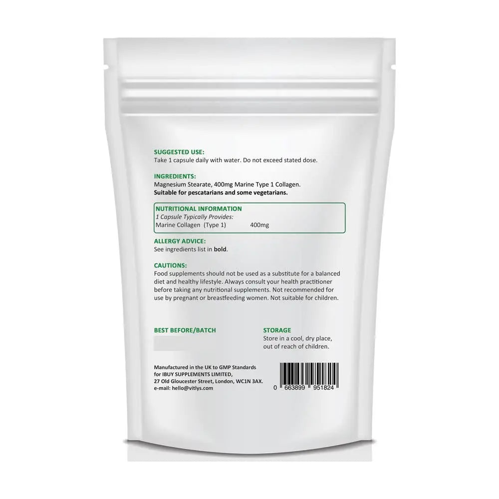 Optimum Marine Collagen 30 Capsules - 1 Month Supply - One Per Day Hydrolysed Collagen Vitlys Au supplements