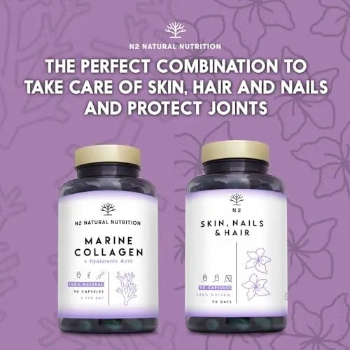 Marine Collagen with Hyaluronic Acid for Skin Care, Hair Care, Joints. Magnesium, Vitamin C. Hydrolysed Collagen Supplements N2 Natural Nutrition Au supplements