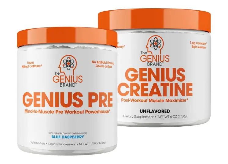 Genius Pre Workout Powder, Blue Razz, and Genius Micronized Creatine Monohydrate The Genius Brand Au supplements
