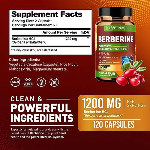 Berberine 1200mg - 100% Pure Berberine HCl Supplement, High Strength Berberine Built by Nature Au supplements