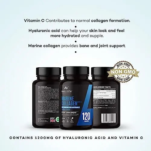 Marine Collagen Supplement 1200mg with Hyaluronic Acid & Vitamin C Hydrolysed Peptides Powder MAX VITA MAXIMUM VITALITY Au supplements