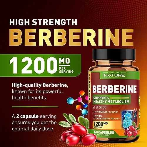 Berberine 1200mg - 100% Pure Berberine HCl Supplement, High Strength Berberine Built by Nature Au supplements