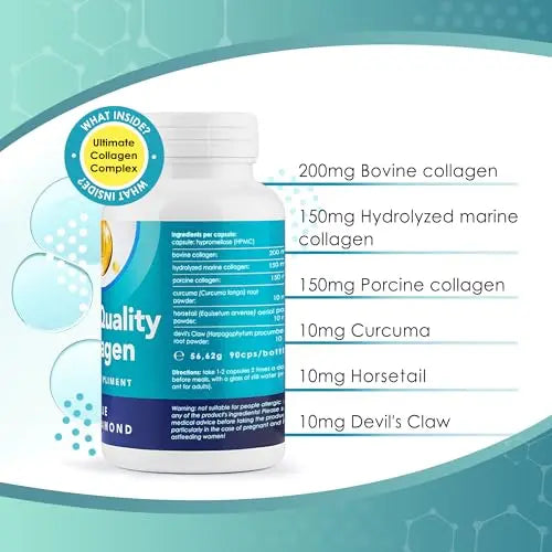 Premium 90 Marine Capsules - 530mg Natural Marine Collagen with Porcine & Bovine Collagen BLUE DIAMOND Au supplements
