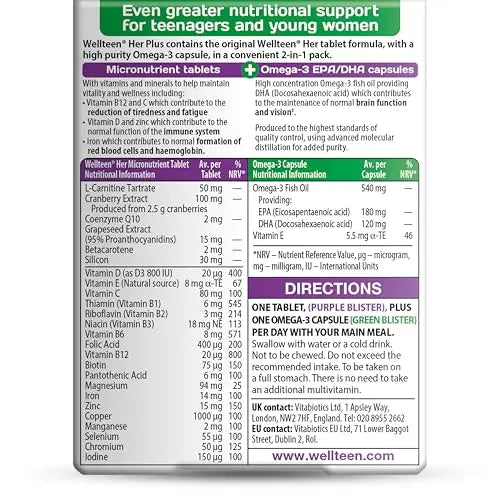 Vitabiotics Wellteen Her Plus Omega-3 - Advanced Nutritional Support for Teenagers and Young Women Ages 13-19 Wellteen Au supplements