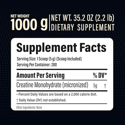 METALIFE 100% Pure Creatine Monohydrate Powder, Canada-Made, 1000 g (200 Servings) Micronized Powder, Muscle Growth, Unflavored, Ideal for Athletes & Fitness Enthusiasts, Third party lab tested, Vegan METALIFE Au supplements