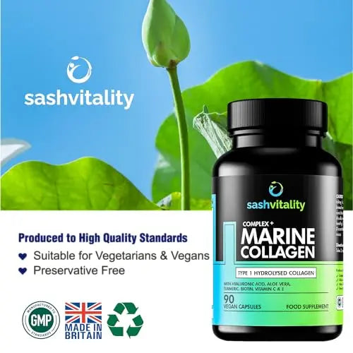 Marine Collagen Supplements - 90 Capsules with Vitamin C, Vitamin E, Hyaluronic Acid, Aloe Vera, Turmeric SASH Vitality Au supplements