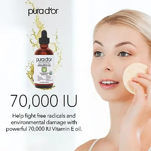 PURA D'OR 4 Oz ORGANIC Vitamin E Oil Blend 70,000 IU - 100% Natural Hexane Free, Sweet Almond PURA D'OR Au supplements