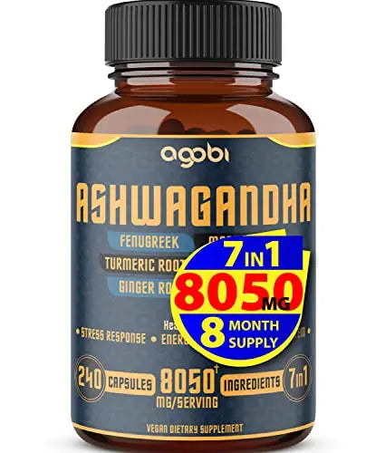 240 Capsules - 8 Month Supply - 7in1 Ashwagandha 8050mg - Combined With Fenugreek agobi Au supplements