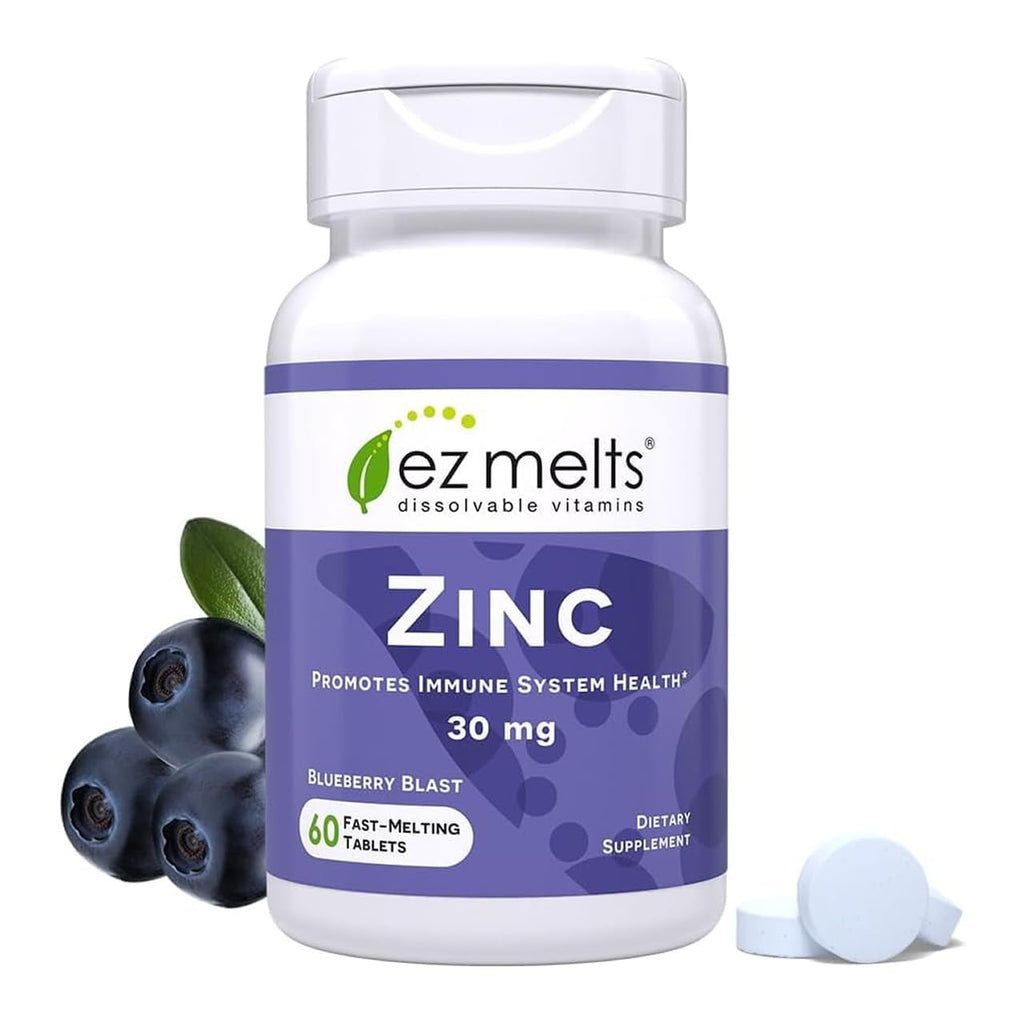 EZ Melts Zinc - Supplement for Immune, Digestive & Skin Health Support - Non-GMO, Vegan & Gluten-Free - Blueberry Blast