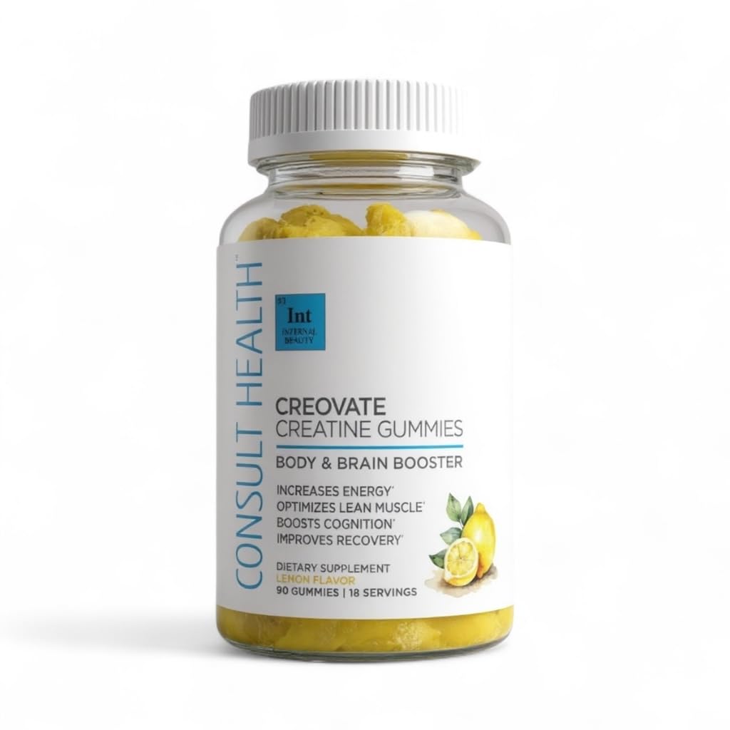 Consult Health CREOVATE CREATINE MONOHYDRATE Gummies 5g Dose for Men & Women to Support Muscle, Strength, Recovery, Cognitive Health & Memory, Zero Sugar, Gluten Free, Natural Lemon, 90 Count Consult Health Au supplements