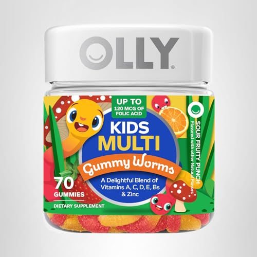 OLLY Kids Multivitamin Gummy Worms, Overall Health and Immune Support, Vitamins and Minerals A, C, D, E, Bs and Zinc, Chewable Supplement