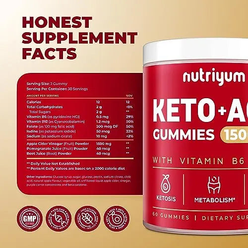 nutriyum Keto ACV Gummies 1500 mg - Apple Cider Vinegar Gummies with B6 & B12 nutriyum Au supplements