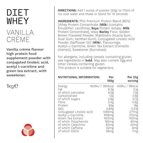 PhD Nutrition Diet Whey High Protein Lean Matrix, Vanilla Crème Diet Whey Protein Powder PhD Au supplements