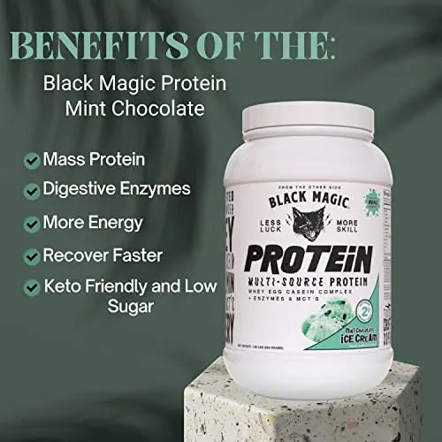Worldwide Nutrition Bundle, 2 Items: Black Magic Multi-Source Protein Powder - Whey, Egg Albumin Enzymes, Micellar Casein & MCTs - Muscle Mass Gaining - Mint Chocolate Flavor - 2 LB and Keychain Worldwide Nutrition Au supplements