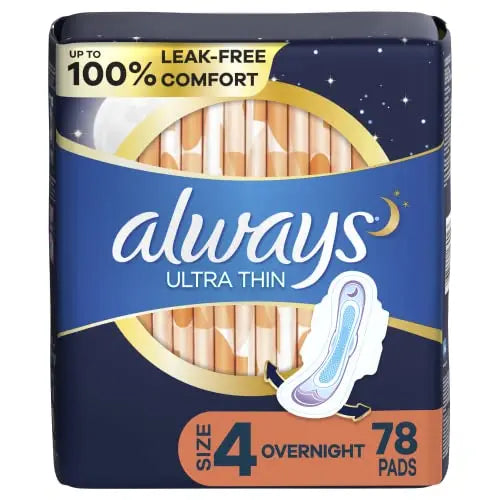Always Ultra Thin Feminine Pads with Wings for Women, Size 4, Overnight Absorbency, Unscented Always Au supplements