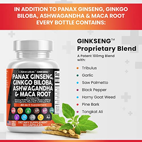 Panax Ginseng 10000mg Ginkgo Biloba 4000mg Ashwagandha Maca Root Clean Nutraceuticals Au supplements