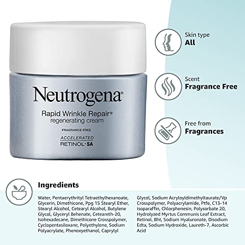Neutrogena Rapid Wrinkle Repair, Retinol Face Moisturizer, Daily Anti-Aging Neck & Face Cream with Hyaluronic Acid, Retinol Cream