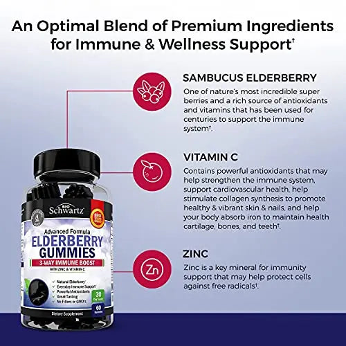 Elderberry Gummies with Zinc and Vitamin C for Adults & Kids - Natural Immune Support BioSchwartz Au supplements