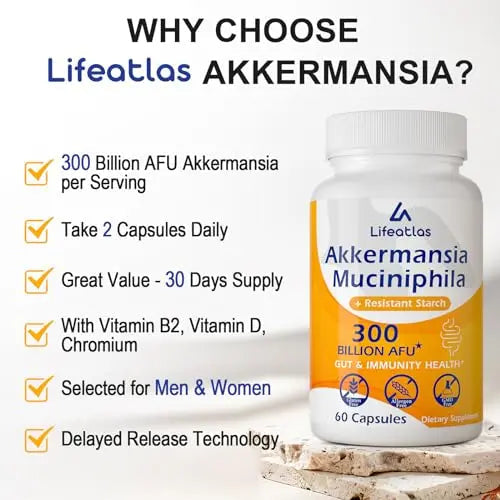 300 Billion AFU Akkermansia Muciniphila - Live Akkermansia Probiotics for Women & Men Lifeatlas Au supplements