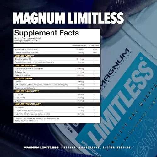 LIMITLESS Magnum 504g - Muscle Workout Powder, Sport Pre Workout for Men and Women LIMITLESS Au supplements