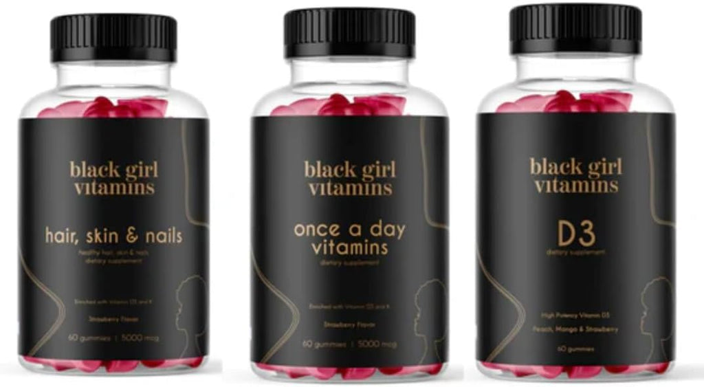 Black Girl Vitamins Look Good Feel Good Bundle – Hair Skin & Nails, Vitamin D3 2000IU & Once a Day Multivitamin - Women's Supplement Bundle