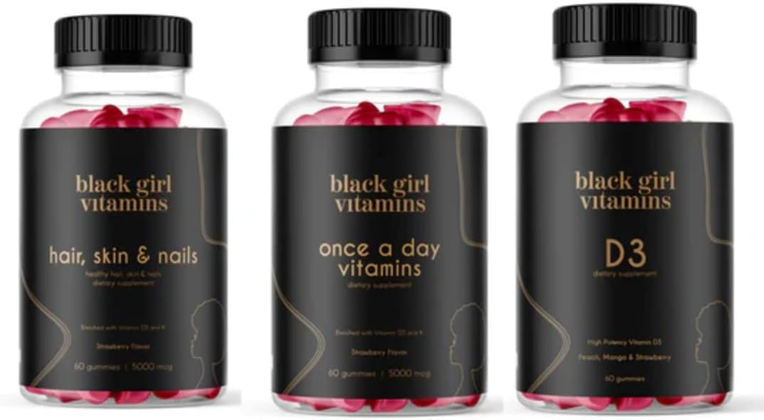 Black Girl Vitamins Look Good Feel Good Bundle – Hair Skin & Nails, Vitamin D3 2000IU & Once a Day Multivitamin - Women's Supplement Bundle