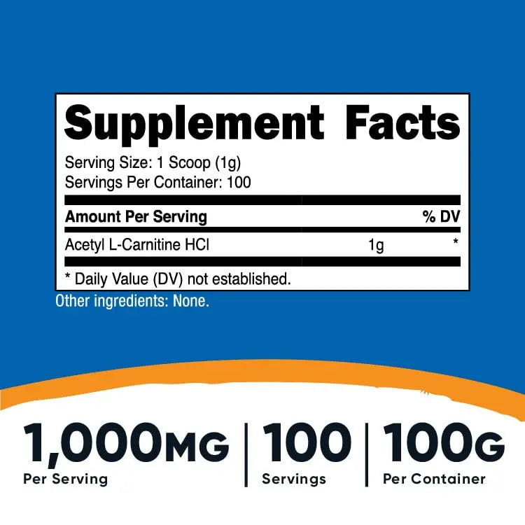 Nutricost Acetyl L-Carnitine (ALCAR) 100 Grams - 1000mg Per Serving - Non-GMO, Gluten Free Nutricost Au supplements