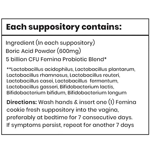 Femina Probiotics Cookie Fresh with 600mg Boric Acid for BV Control 20-Count with Applicator Velobiotics Au supplements