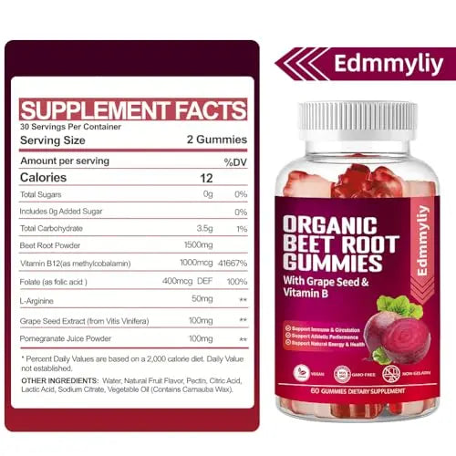 Organic Beet Root Gummies 1500mg for Men Women Beet Root for Athletic, Performance Edmmyliy Au supplements