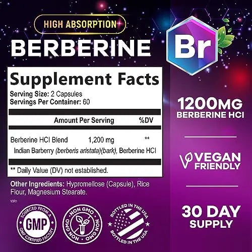 Berberine Supplement 1200mg per Serving - High Absorption Heart Health Support Nature's Nutrition Au supplements