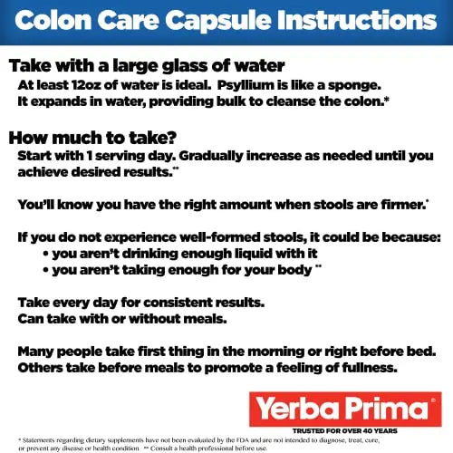 Yerba Prima Prebiotics Colon Care Fiber Caps, 180 Capsules - Five Forms of Fiber Plus FOS Yerba Prima Au supplements