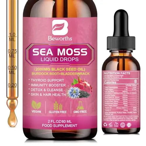 3000mg Sea Moss Liquid Drops - Organic Black Seed Oil & Irish Sea Moss B BEWORTHS Au supplements