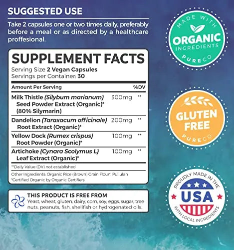 Organic Liver Cleanse Detox & Repair (Vegan, Non-GMO) Milk Thistle Extract (80% Silymarin) PURE CO Au supplements