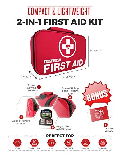 Swiss Safe 2-in-1 First Aid Kit (120 Piece) + Bonus 32-Piece Mini Kit Swiss Safe Au supplements