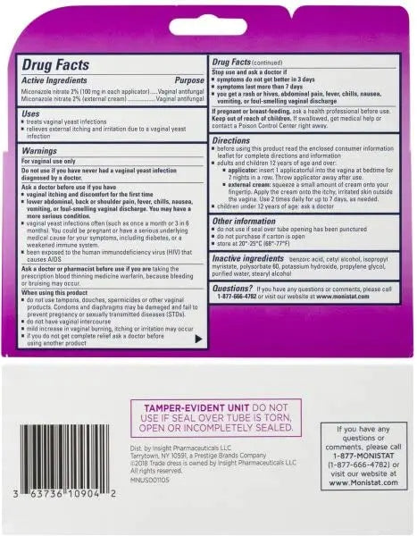Monistat 7-Day Yeast Infection Treatment | Cream + External Itch Relief Cream | Pack of 2 Monistat Au supplements